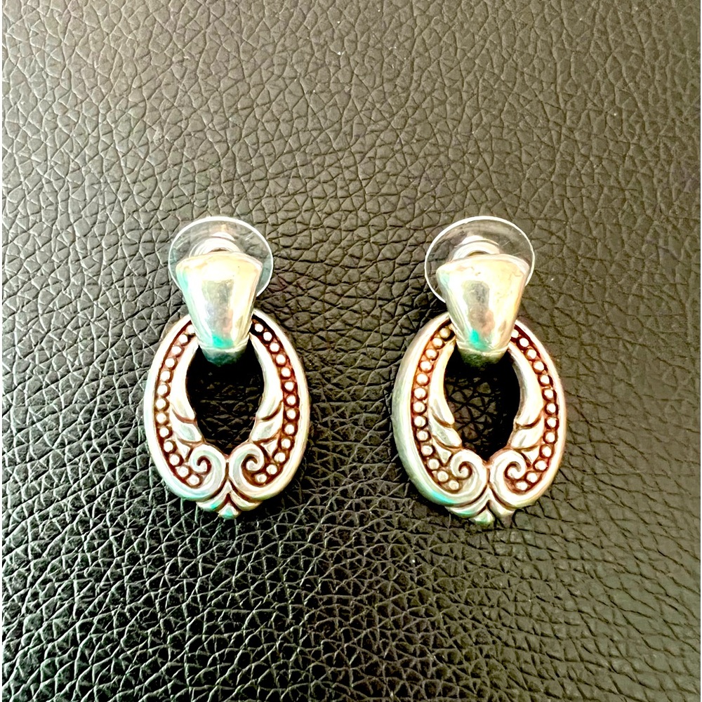 Brighton Vintage Silver Plated Door Knocker Filigreed Earrings